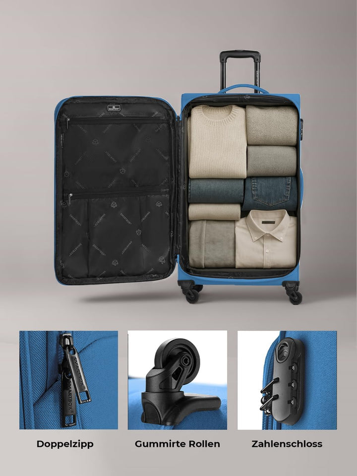 SMARTBOX grosser Weichgepäck Check-in Koffer für Damen & Herren | Grosser XL Trolley 46 x 31 x 78 cm