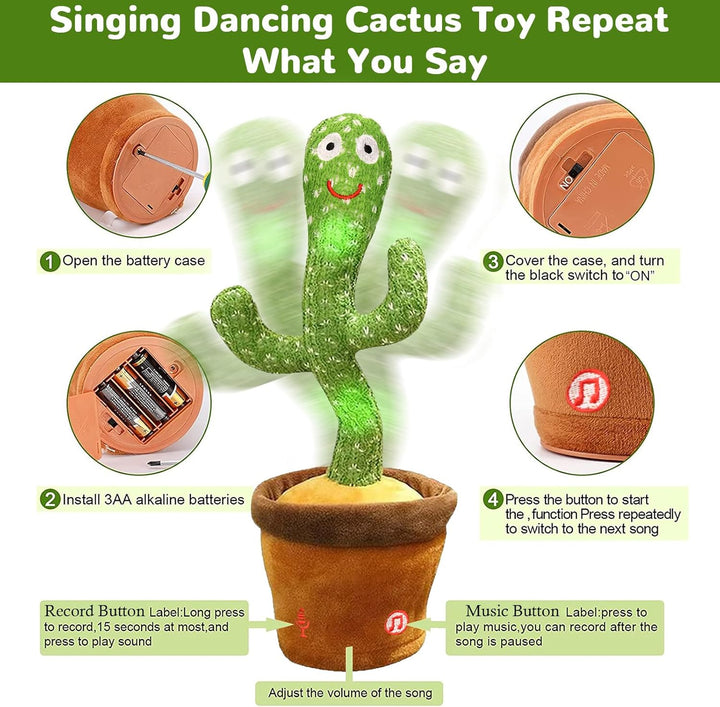 seOSTO Sprechender Tanzender Kaktus Plüschtier, Dancing Cactus Toy, Elektronischer Plüschpuppengesch