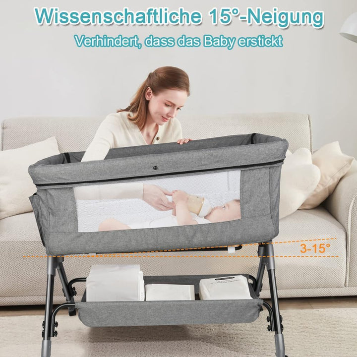 Kedia Babywiege mit Moskitonetz, Babybett &amp; Reisebett mit Rollen, Babybett für Wiegen, höhenverstell