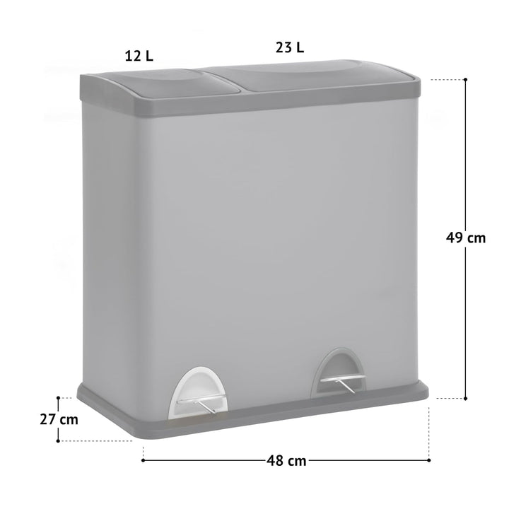 SVITA TC2Combo35 Mülleimer 35Liter Grau kombiniert 12L+23L doppelt Abfalleimer Küchen-Eimer 2er- Mül