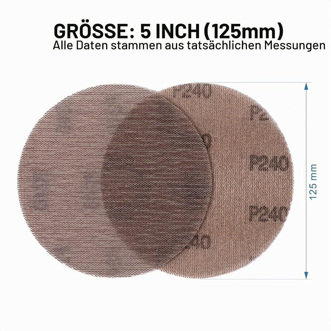 UPWOOD Schleifgitter 50 Stück 125mm Klett Körnung 240, Zum staubfreien Schleifen von Karosserie, Hol