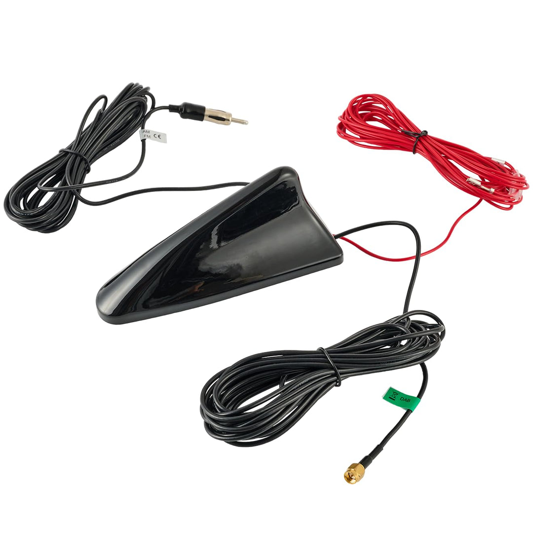 Vecys DAB DAB+ Car Antenna Shark Fin FM/AM Radio Antenna Signal Booster SMA to DIN Plug Connector Ca