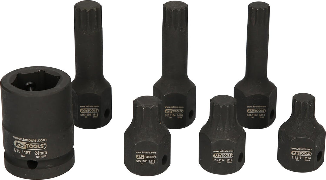 KS Tools 515.1160 1/2" Spezial-Kraft-Bit-Stecknuss-Satz Vielzahn, 7-tlg. M14-M18