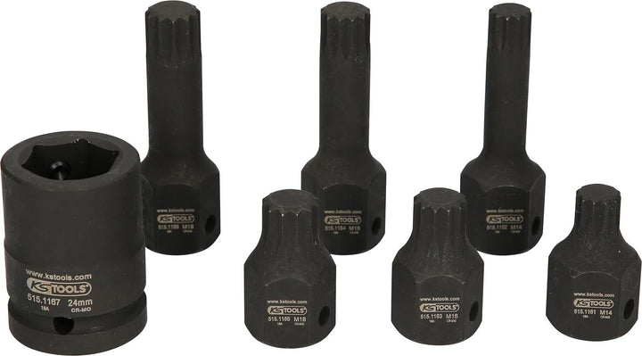KS Tools 515.1160 1/2" Spezial-Kraft-Bit-Stecknuss-Satz Vielzahn, 7-tlg. M14-M18