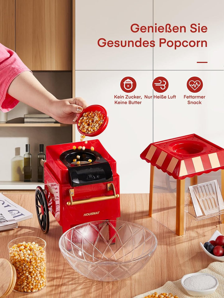 Popcornmaschine Heissluft - HOUSNAT Retro Popcorn Maker -Fettfreies Ölfreies & Gesunder Maïs Snack -