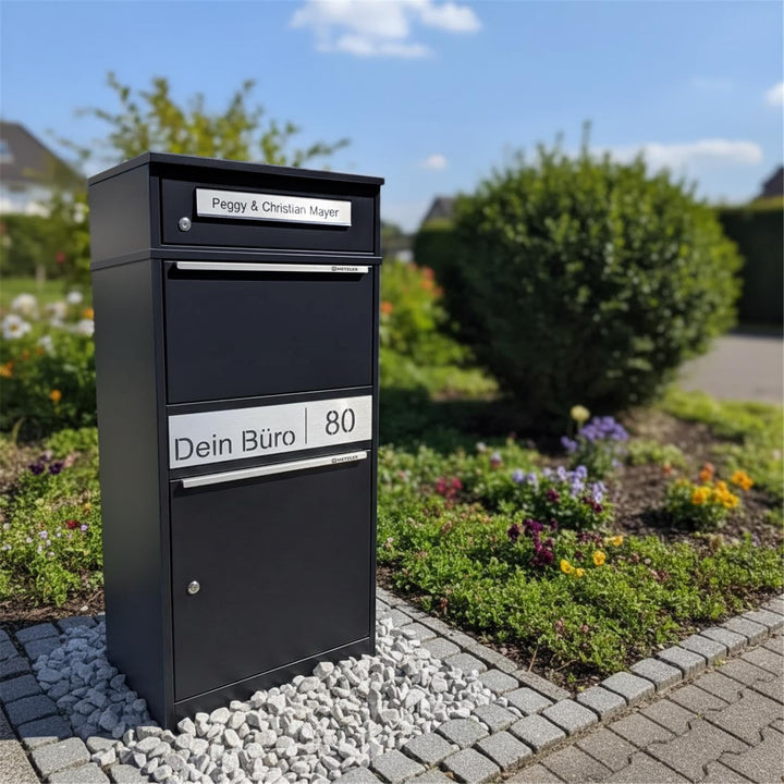 Metzler Paketbox mit 1 Briefkasten – Einzel-Briefkasten mit Paketfach & Namensgravur, personalisiert