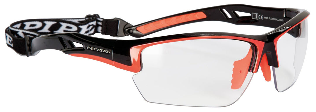 Floorball & Unihockey Schutzbrille JUNIOR | FAT PIPE | Farbe: Schwarz/Orange | mit IFF Zertifikat fü