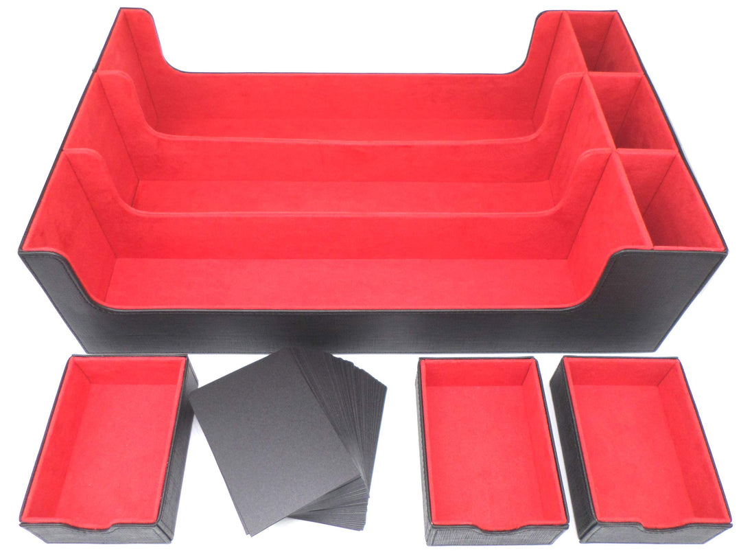docsmagic.de Premium 3-Row Trading Card Storage Box Black/Red + Trays & Divider - MTG PKM YGO - Aufb