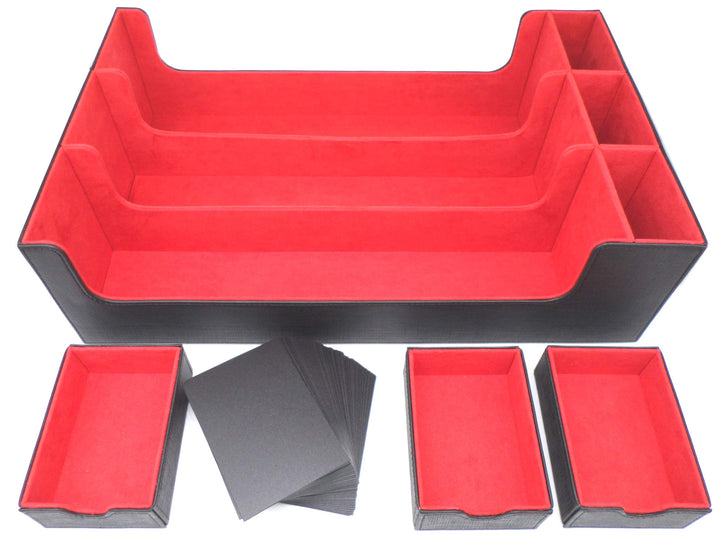 docsmagic.de Premium 3-Row Trading Card Storage Box Black/Red + Trays & Divider - MTG PKM YGO - Aufb