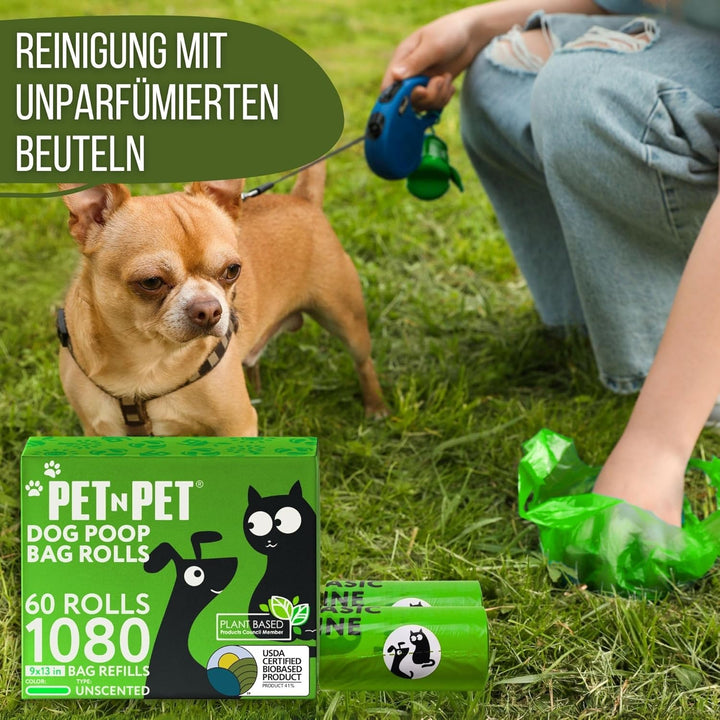 PET N PET Hundekotbeutel und Abfallbeutel USDA-zertifiziert 38% biobasierte Kotbeutel für Hunde 1080