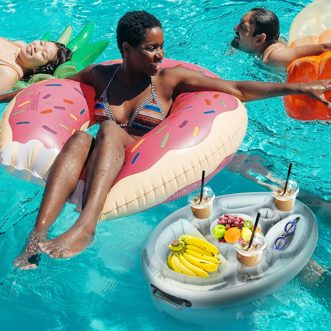 Yisscen Aufblasbarer Getränkehalter Schwimmender, 2in1-Getränke und Snackhalter Poolbar 8 Löcher Gro