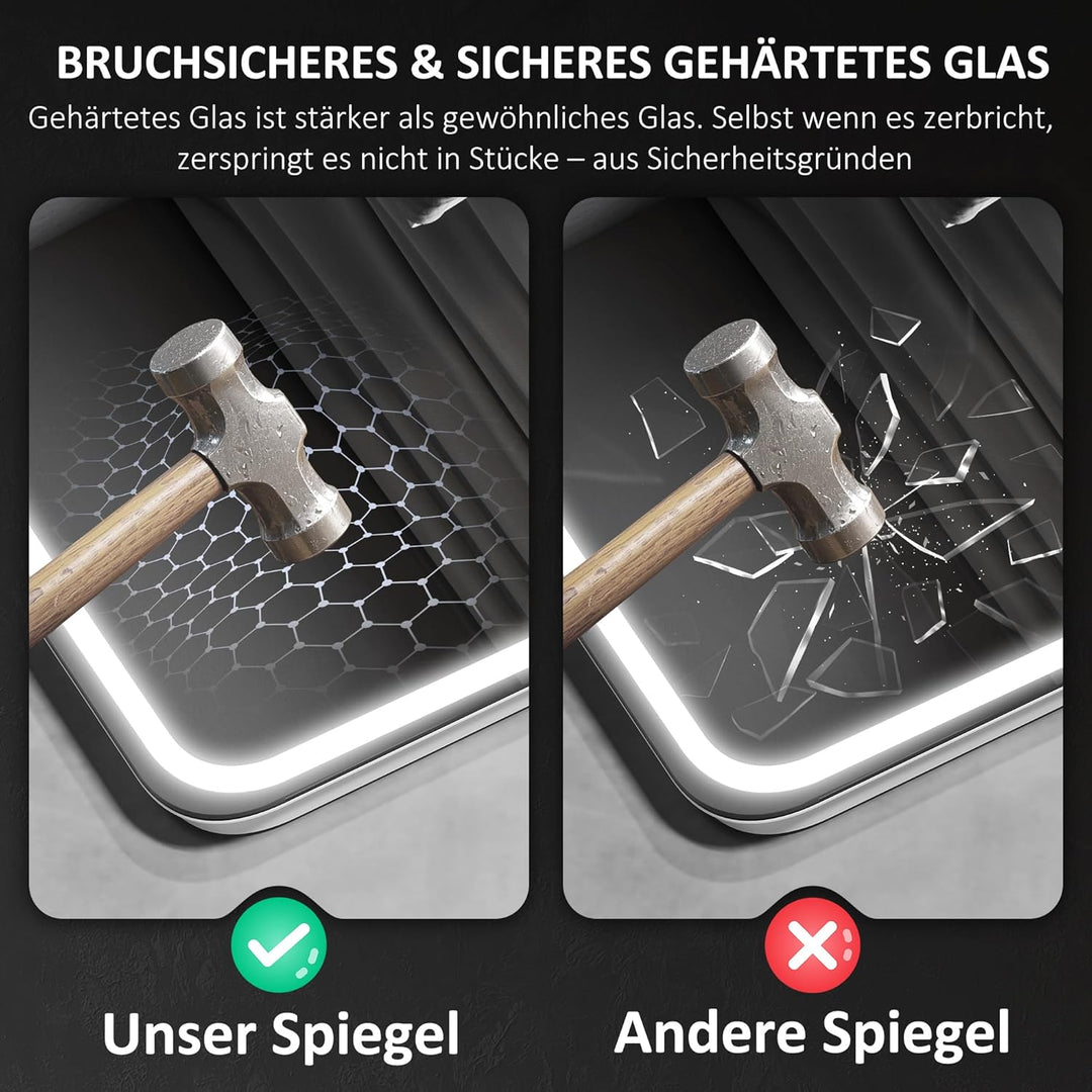 HOMCOM Badspiegel mit Beleuchtung 50x70 cm LED Spiegel Wandspiegel mit Bluetooth-Musikfunktion Touch