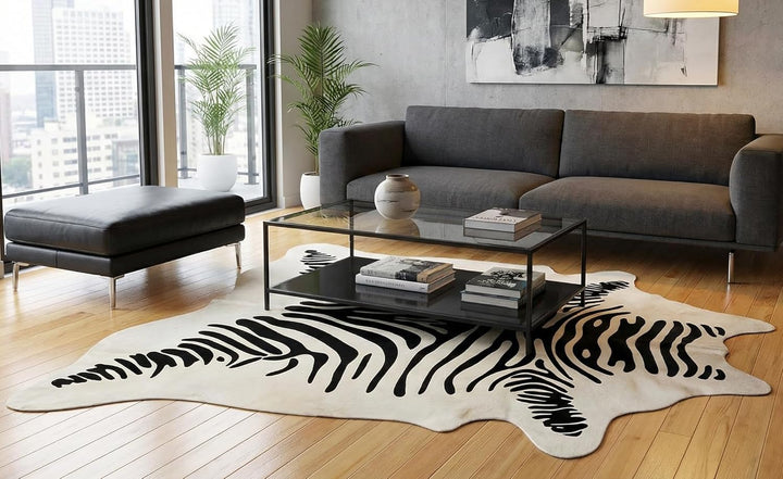 generisch Kuhfell Stierfell Teppich Natur Weiss mit Zebra Optik ca.180 x 190 cm aus Brasilien Kuhfel