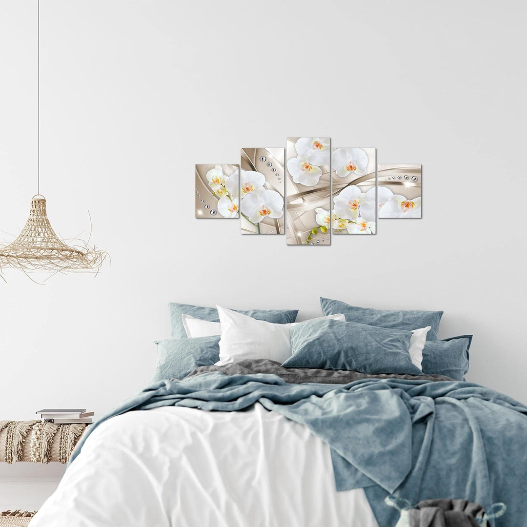 Runa Art Wandbilder Blumen Orchidee 5 Teilig Bild auf Vlies Leinwand Deko Wohnzimmer Abstrakt Beige