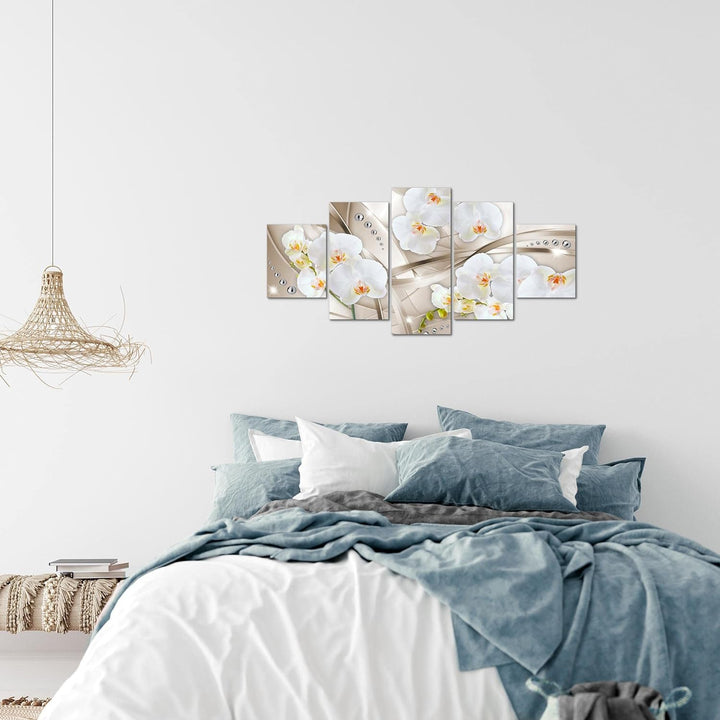 Runa Art Wandbilder Blumen Orchidee 5 Teilig Bild auf Vlies Leinwand Deko Wohnzimmer Abstrakt Beige