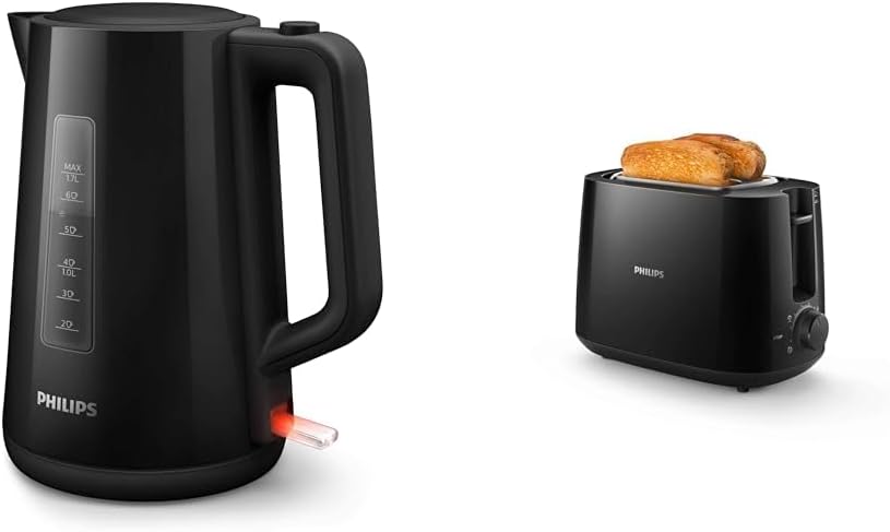Philips HD9318/20 Wasserkocher Serie 3000, 1,7l, Federdeckel, LED-Anzeige, schwarz & HD2581/90 Toast