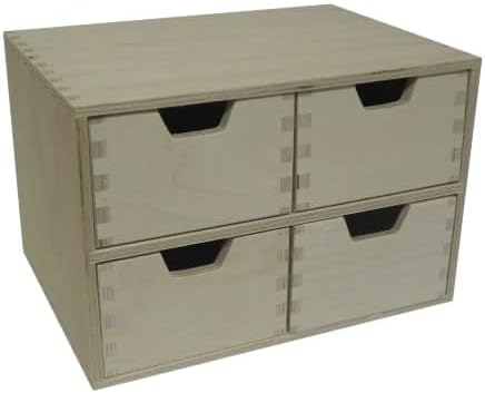 Wooden World Aufbewahrungsbox aus schlichtem Holz mit 4 Schubladen