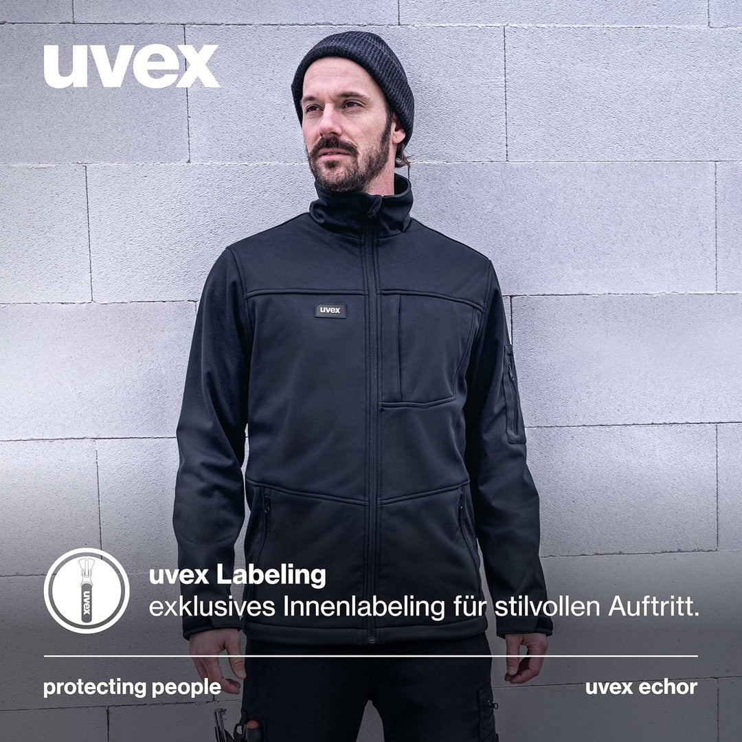 Uvex Echor Softshell-Arbeitsjacke für Herren - atmungsaktiv & wasserabweisend S Schwarz, S Schwarz