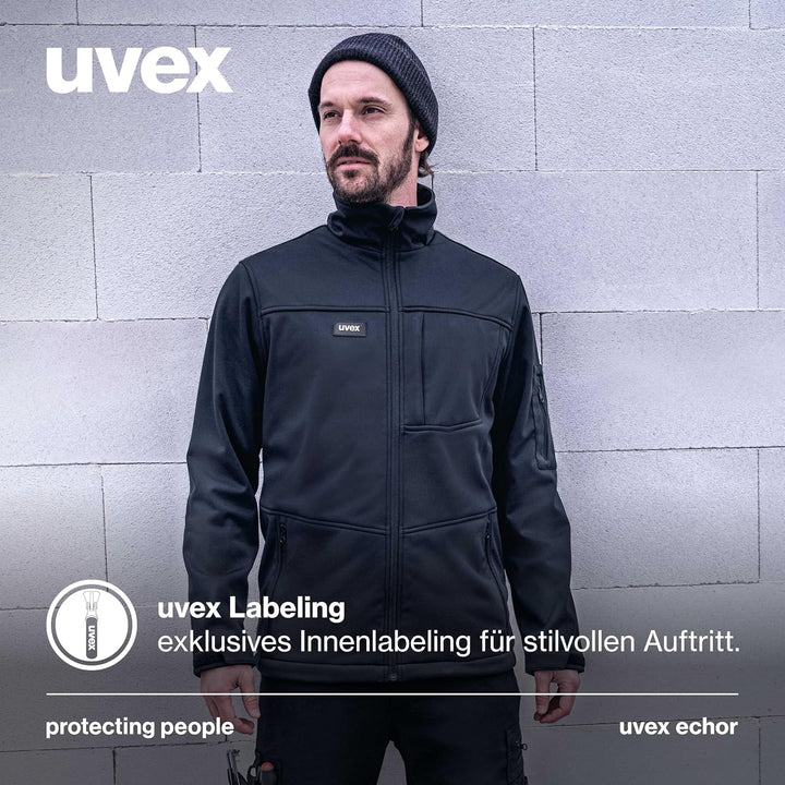 Uvex Echor Softshell-Arbeitsjacke für Herren - atmungsaktiv & wasserabweisend M Schwarz, M Schwarz