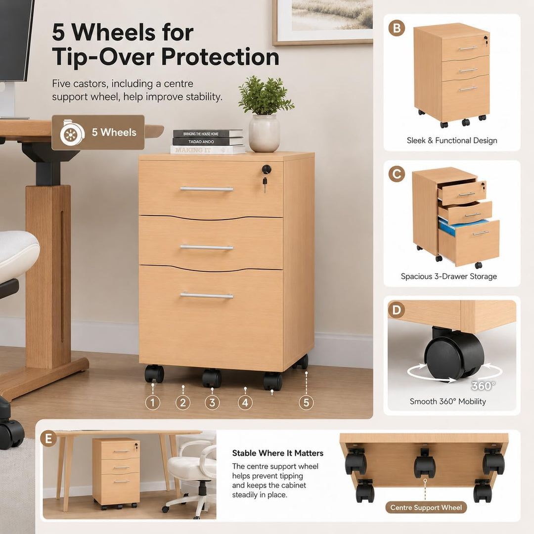 MMT Furniture Designs Ltd Untertischschubladen – Aktenschränke aus Buchenholz mit abschliessbaren Sc