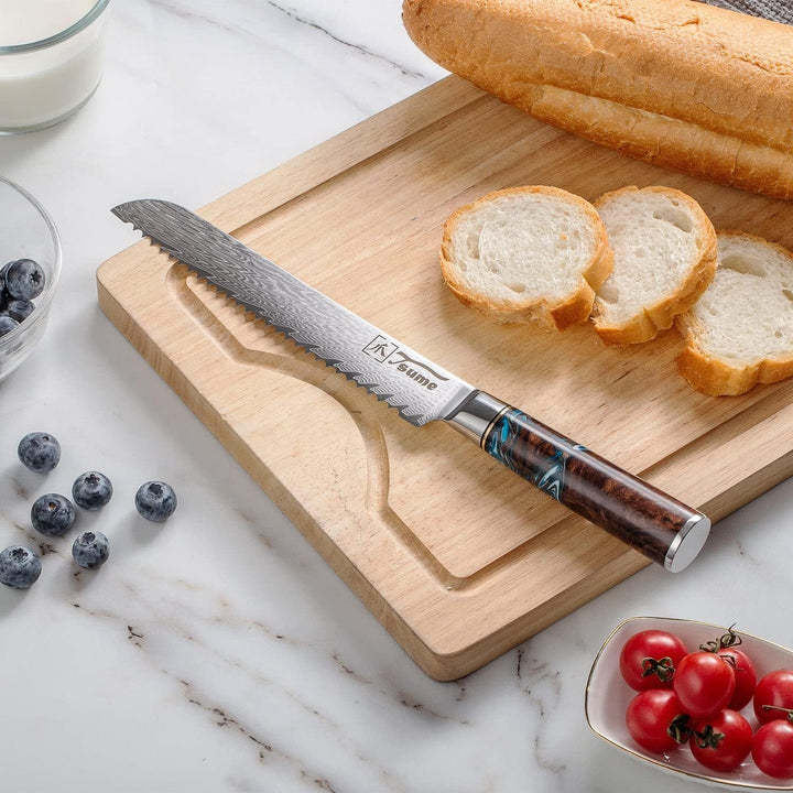 Tsume Brotmesser Sturm, Klingenlänge 19cm, Echtes Damast Küchenmesser, 67 Schichten VG10 Edelstahlke