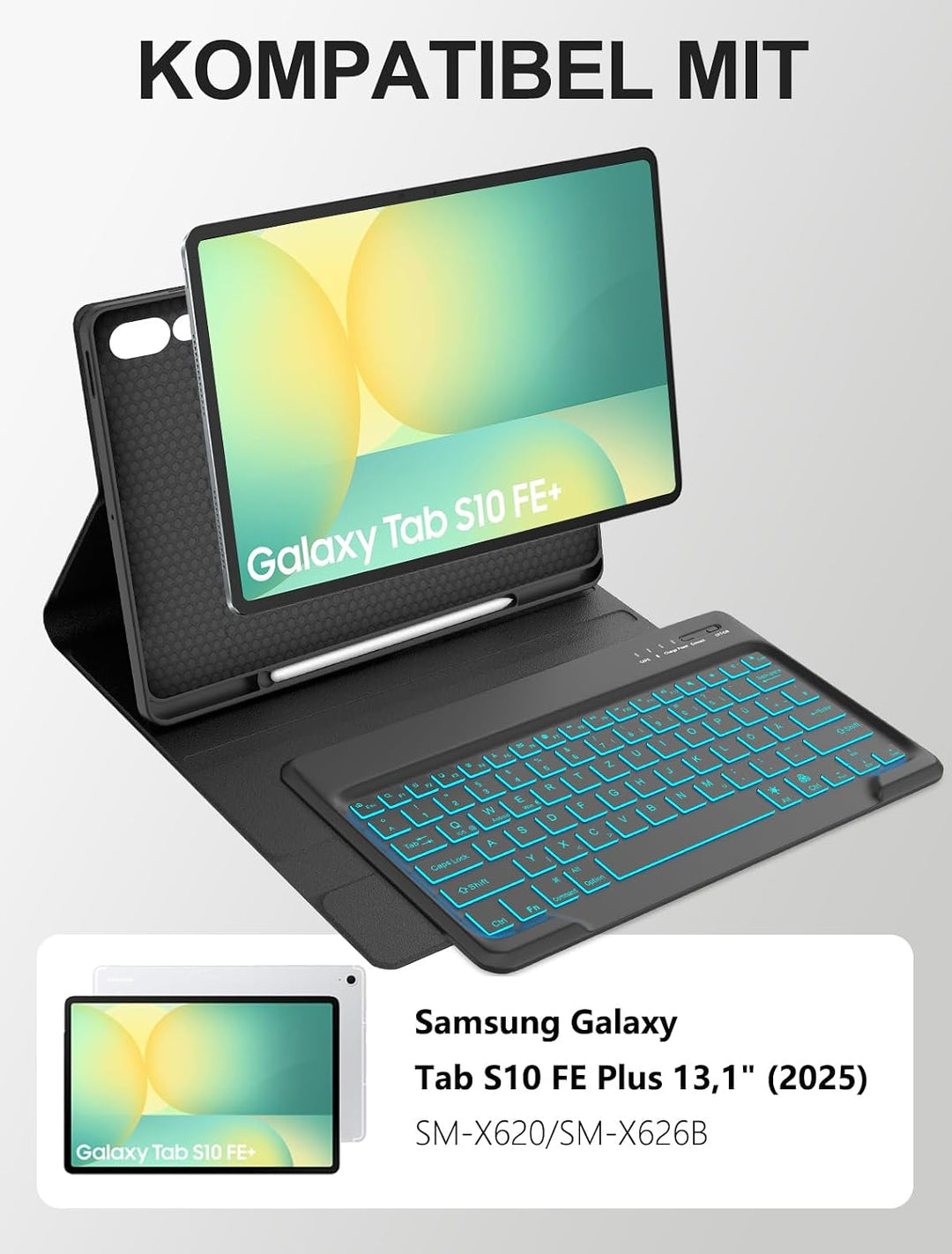 JADEMALL Schutzhülle mit Deutscher Tastatur für Samsung Galaxy Tab S10 FE Plus 13,1 Zoll (2025) - Bl