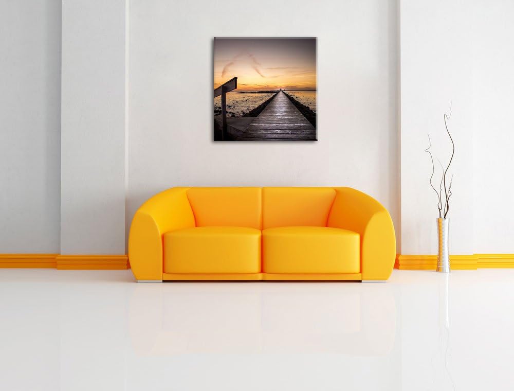 Pixxprint Langer Steg im Sonnenuntergang an der Nordsee, Format: 70x70 auf Leinwand, 70x70