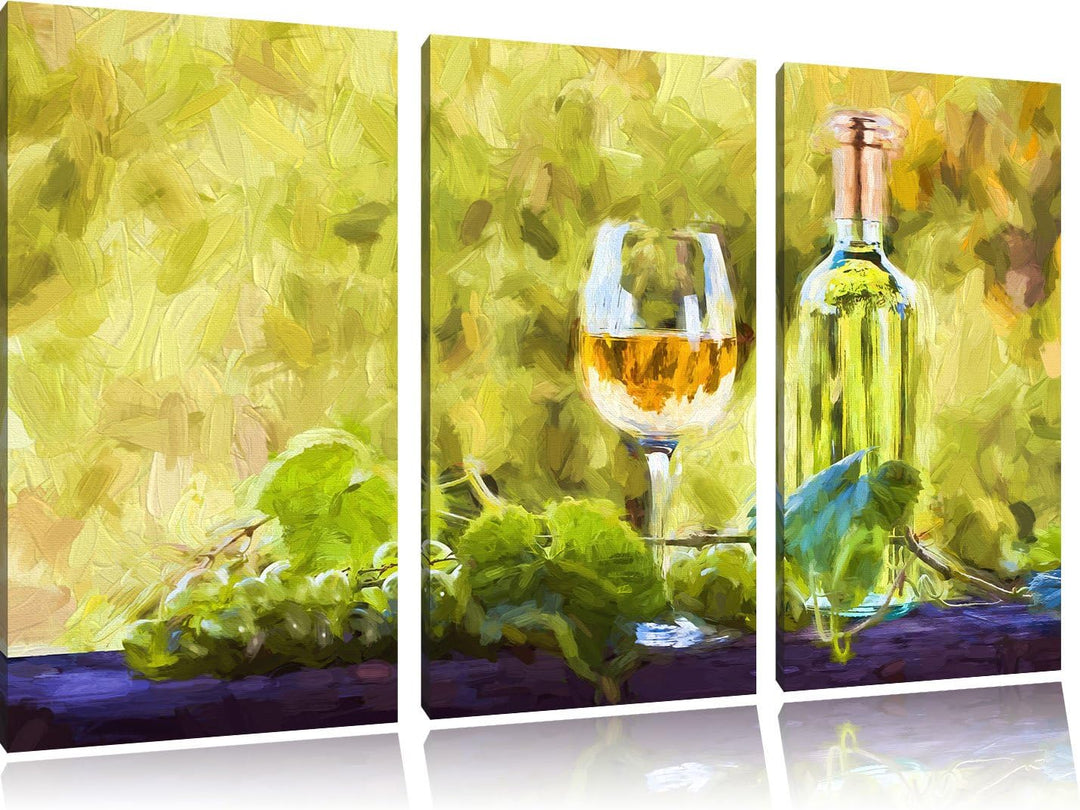 Pixxprint Edler Wein und Weintrauben als Leinwandbild/Grösse: 3 Teilig (120x80 cm) cm/Wandbild/Kunst