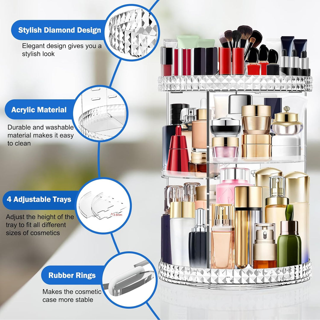 MOKANI 360° Drehbar Make Up Kosmetik Organizer, 6 Verstellbare Ebenen Grosse Kapazität Makeup Organi
