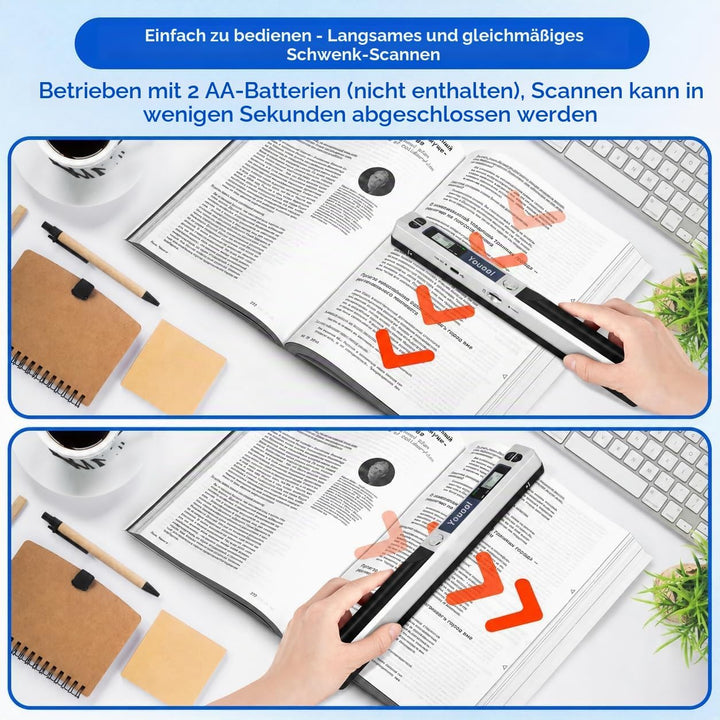 Handscanner Dokumentenscanner, A4 900 DPI Hohe Auflösung Farbfoto Portable Scanner, JPG/PDF Format U