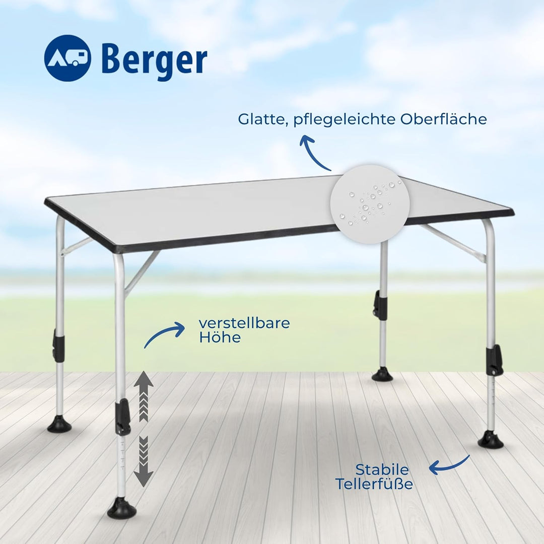 BERGER praktisch Ivalo 2 Campingtisch - Klapptisch höhenverstellbar 115x70cm Alu klappbar Camping Ti