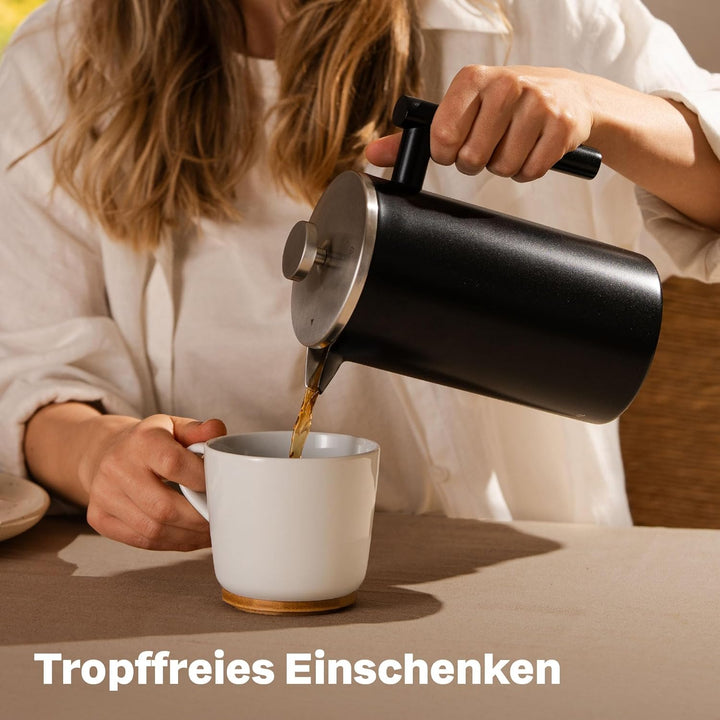 SILBERTHAL French Press Kaffeebereiter 1 Liter - Edelstahl - Doppelwandig Isolierte Kaffeepresse - f