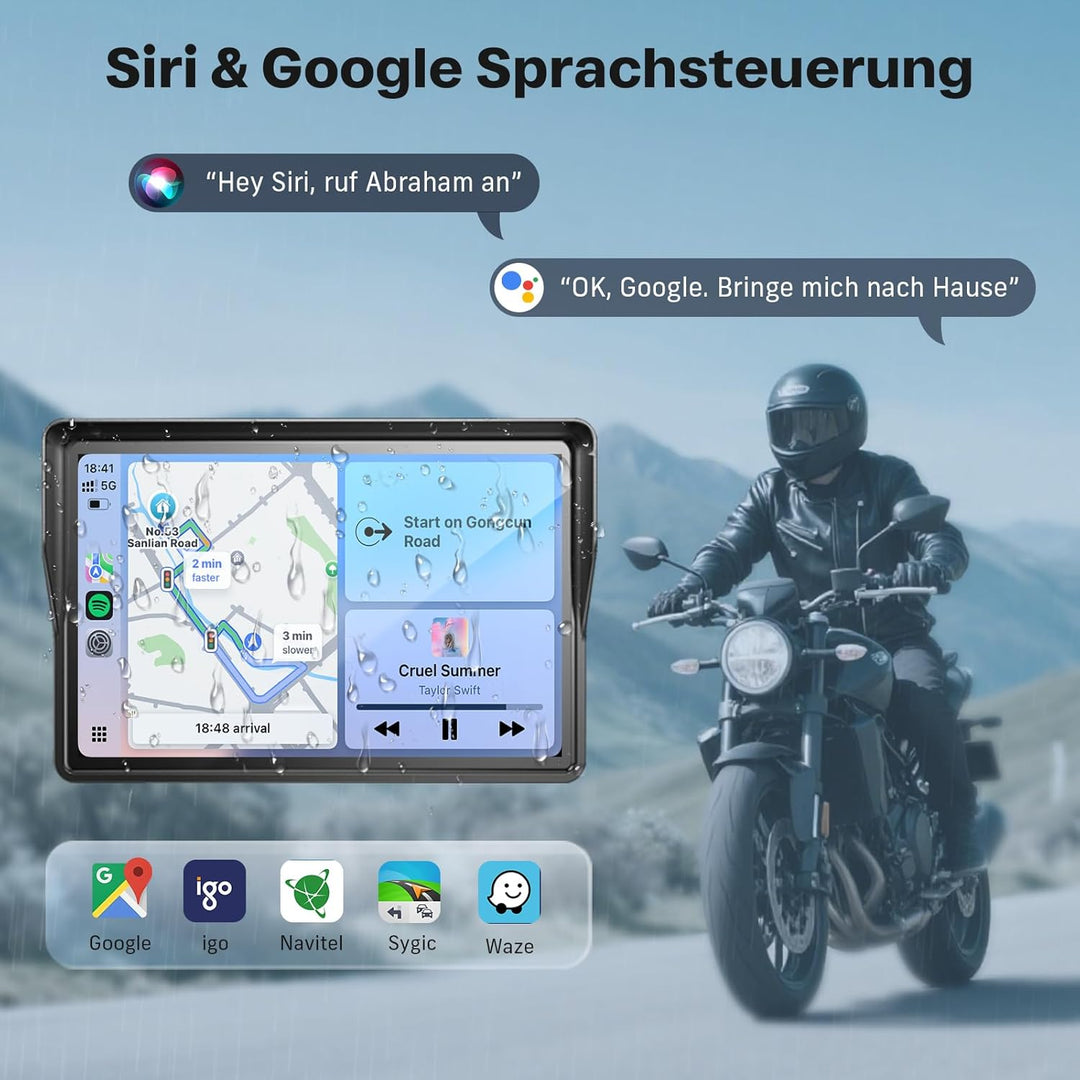 WonVon Pro 5 Zoll Motorrad CarPlay GPS-Navigationssystem mit Apple CarPlay & Android Auto | Tragbare