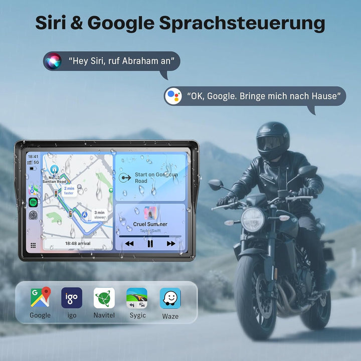 WonVon Pro 5 Zoll Motorrad CarPlay GPS-Navigationssystem mit Apple CarPlay & Android Auto | Tragbare