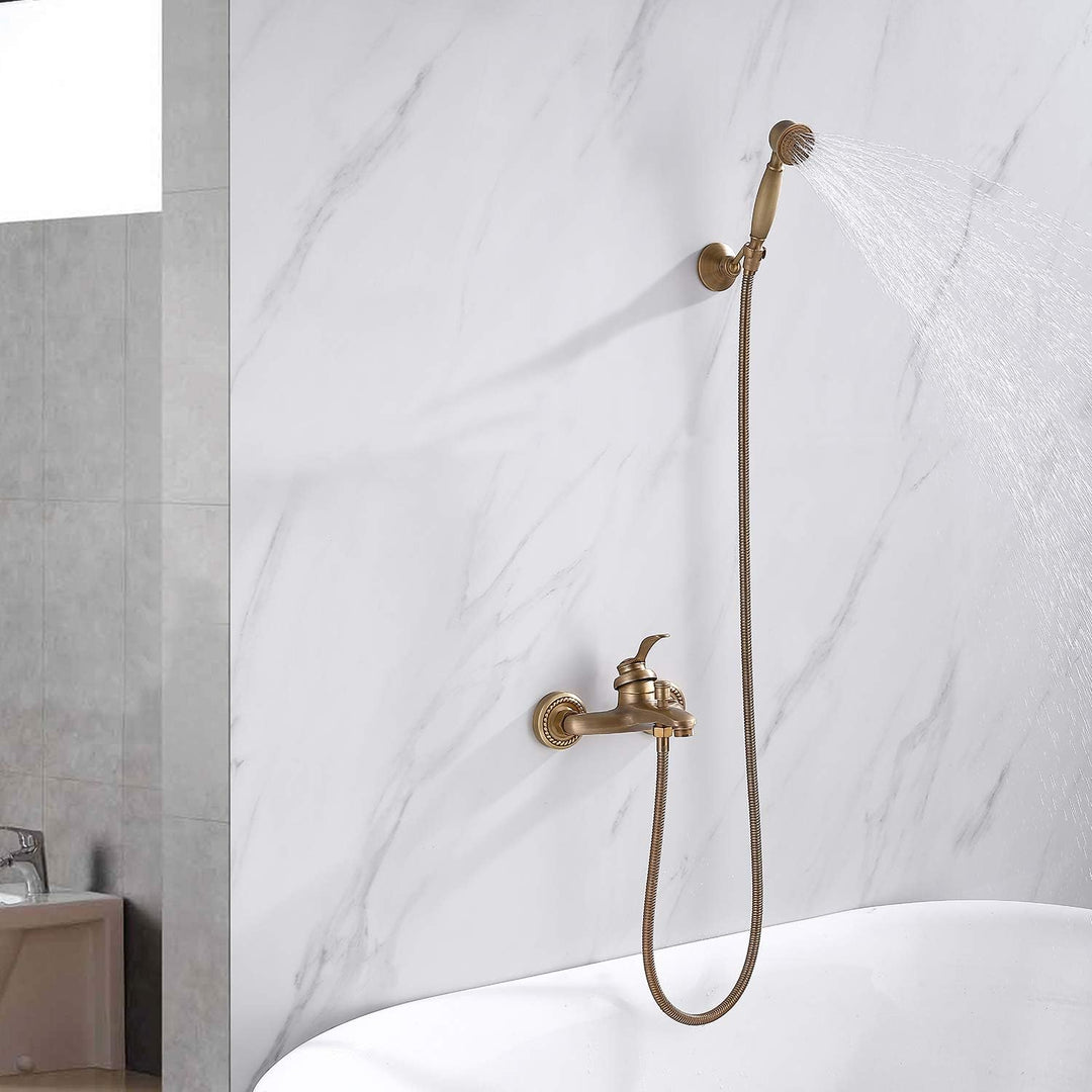 HomeLava Wannenarmatur Antik Messing Bad Dusche Armaturen Set Badewanne Wasserhahn Wandmontage mit H