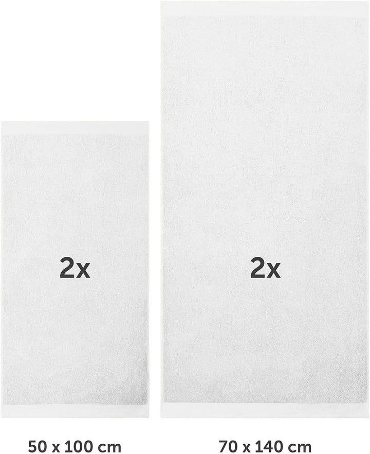 Blumtal 4-TLG. Handtücher Set 2 Badetücher 70x140 + 2 Handtücher 50x100 - weich und saugstark, 100%