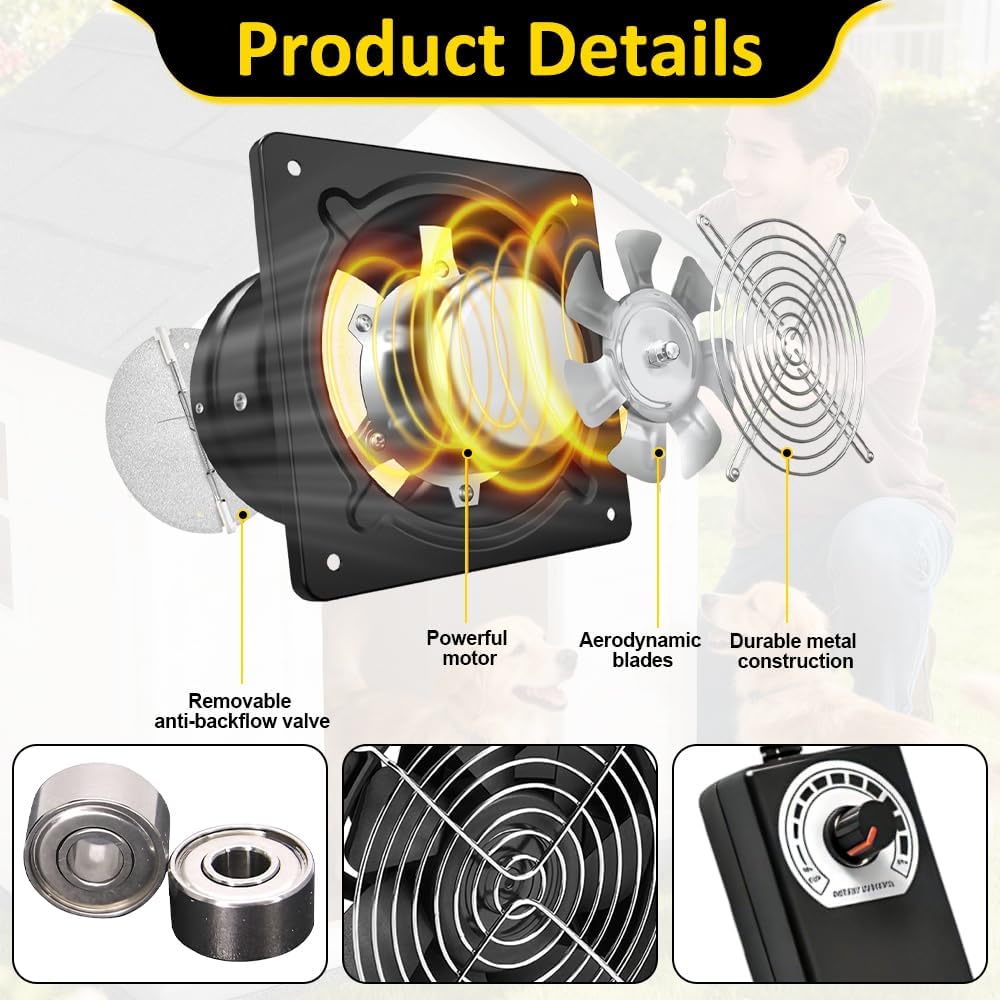 100mm Abluftventilator, 12V Rohrventilator mit Geschwindigkeitsregler, Hitzebeständig Rohrlüfter 100