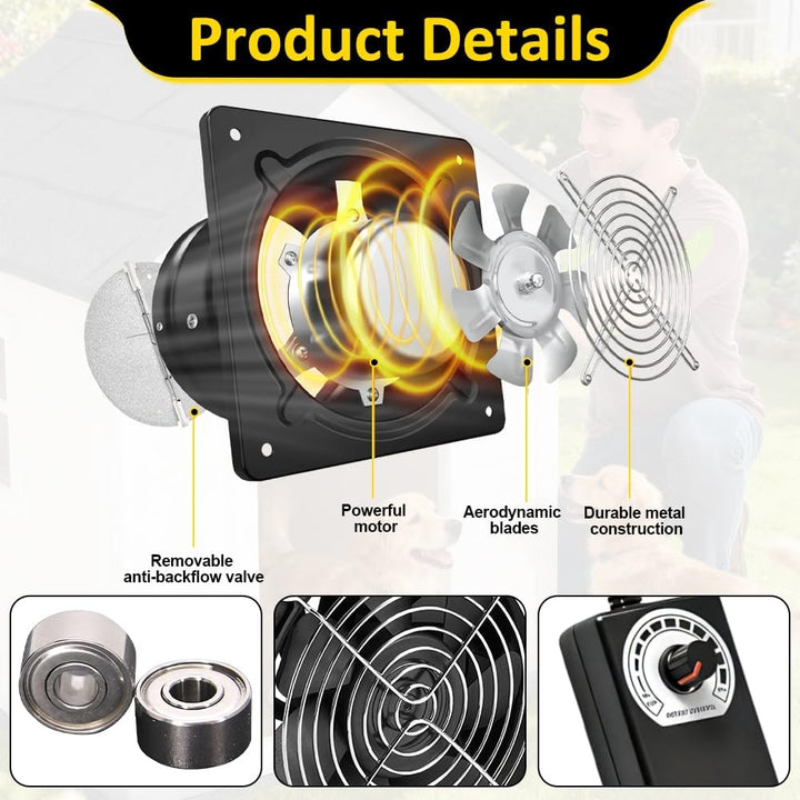 100mm Abluftventilator, 12V Rohrventilator mit Geschwindigkeitsregler, Hitzebeständig Rohrlüfter 100