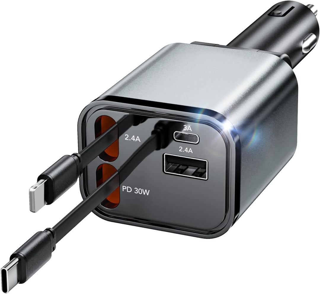 Aimtel Einziehbares Auto Ladegerät Zigarettenanzünder USB C KFZ Ladegerät Handy Ladegerät Auto Kompa