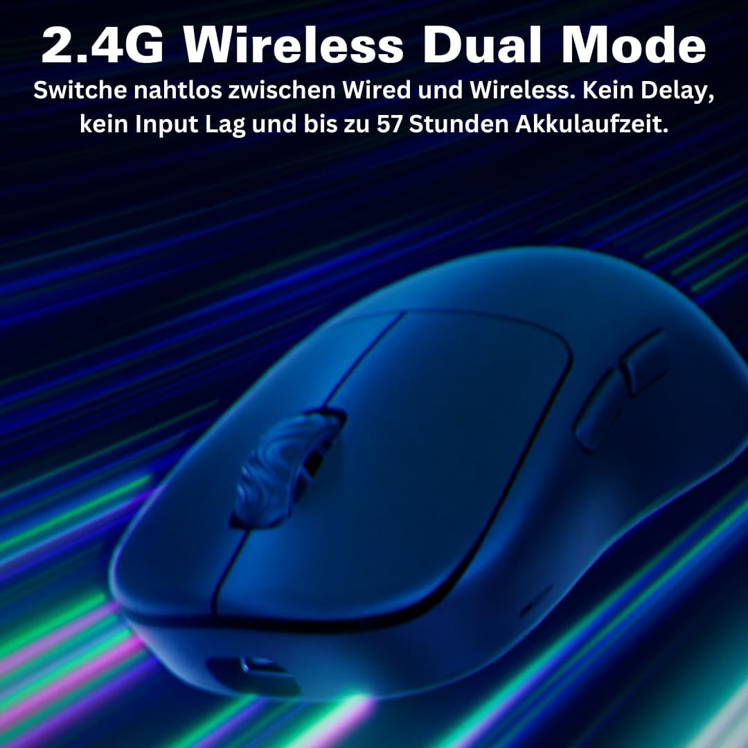Nyfter - Premium Gaming Maus ELT Ergolight 4K Kabellos 52g Superlight Pixart PAW 3995 bis zu 26000 D