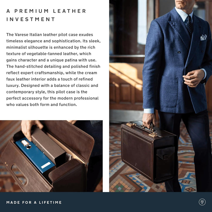 Maxwell-Scott Handgefertigter Luxus Leder Pilotenkoffer Varese in Dunkelbraun, Dunkelbraun