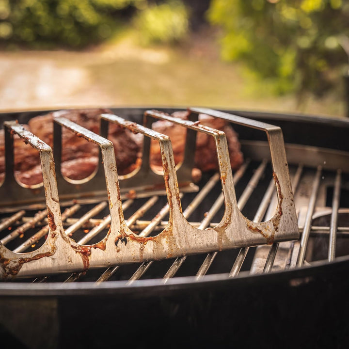 Edelstahl Rippchenhalter | RibRack - für 6 rundum knusprige Spareribs vom Grill & Backofen Rippchen-