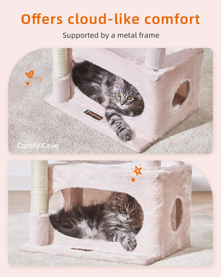 Taoqimiao Kratzbaum, 98cm katzenbaum Stabil KatzenKratzbaum Cat Tree mit Katzenhaus, Korb, 4 Kratzsä