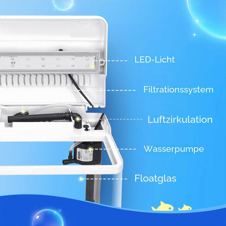 Nobleza - Nano-Fischtank-Aquarium mit LED-Leuchten & Filtersystem, tropischeAquarien, 14 Liter, Weis