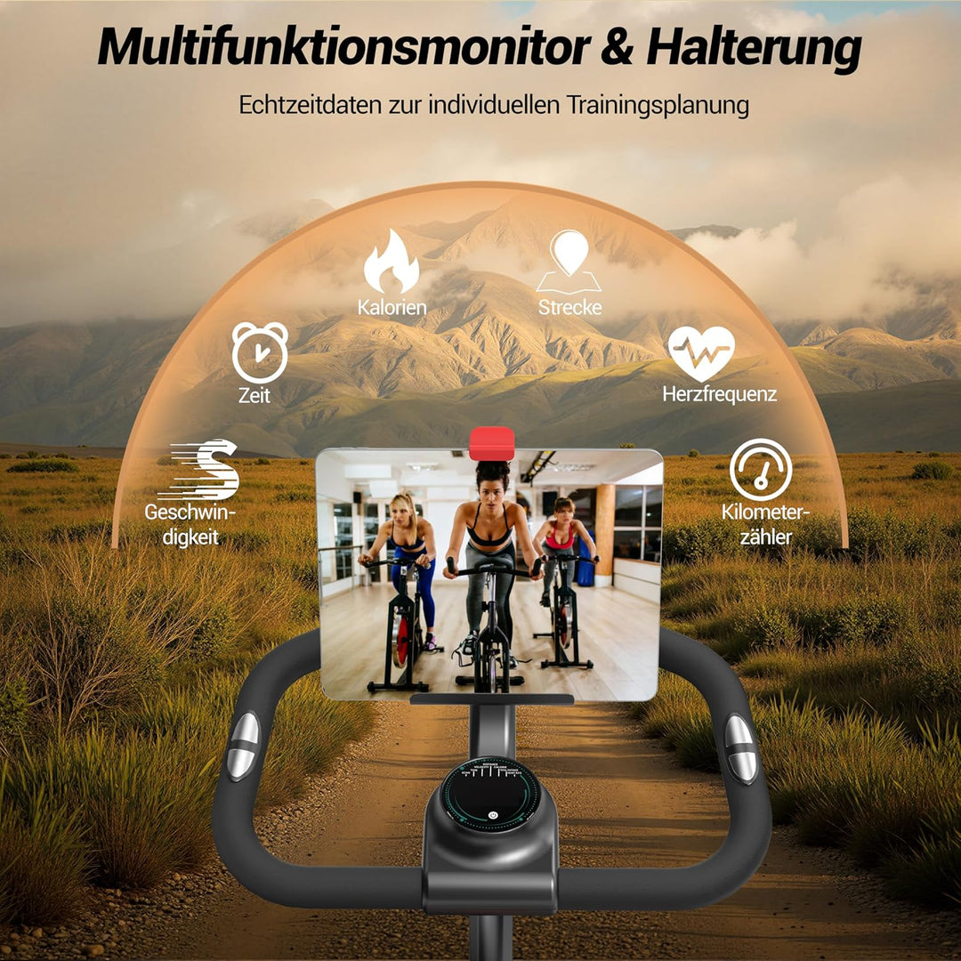 UMAY Heimtrainer Fahrrad, Indoor Spinning Bike, Ergometer mit Pulsmessung &amp; LED Display, Hometrainer