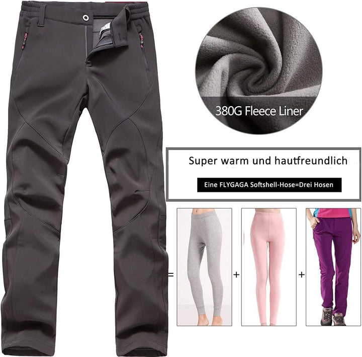 FLYGAGA Damen Outdoorhose Softshellhose Wanderhose Gefüttert Fleece Warm Wasserdicht Winddicht Therm
