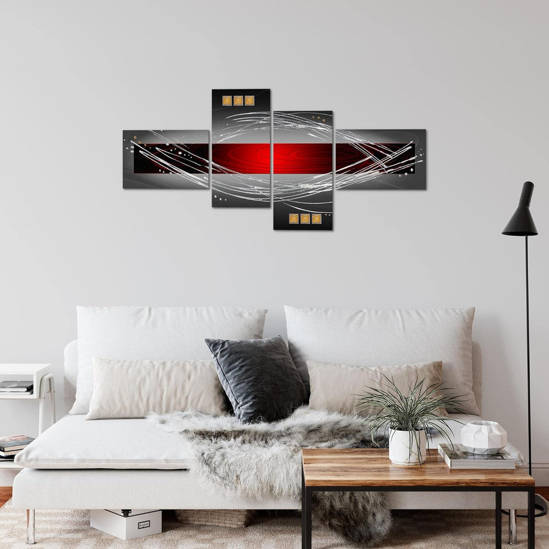 Runa Art Bild Modern Abstrakt - Made in Germany - Wandbilder Rot Grau Schwarz 4 Teilig 103142a 100 x
