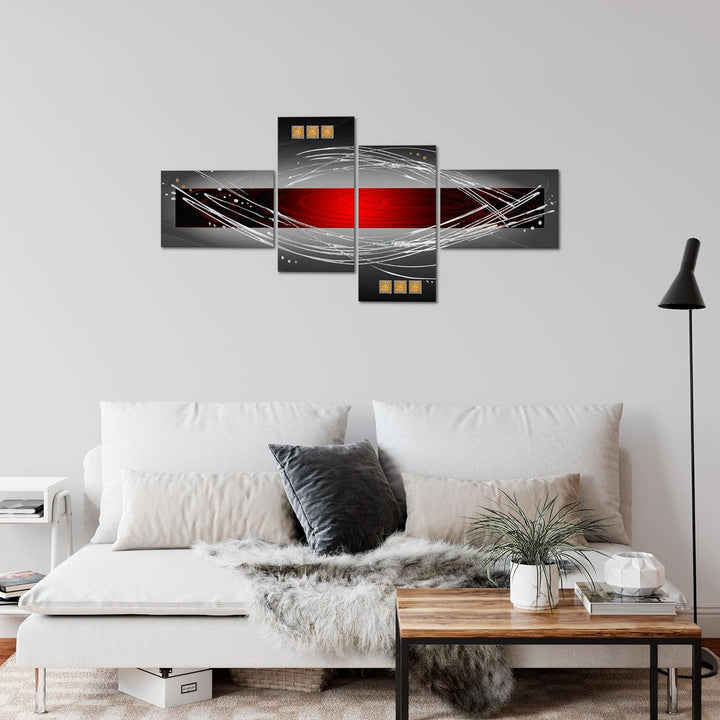 Runa Art Bild Modern Abstrakt - Made in Germany - Wandbilder Rot Grau Schwarz 4 Teilig 103142a 100 x