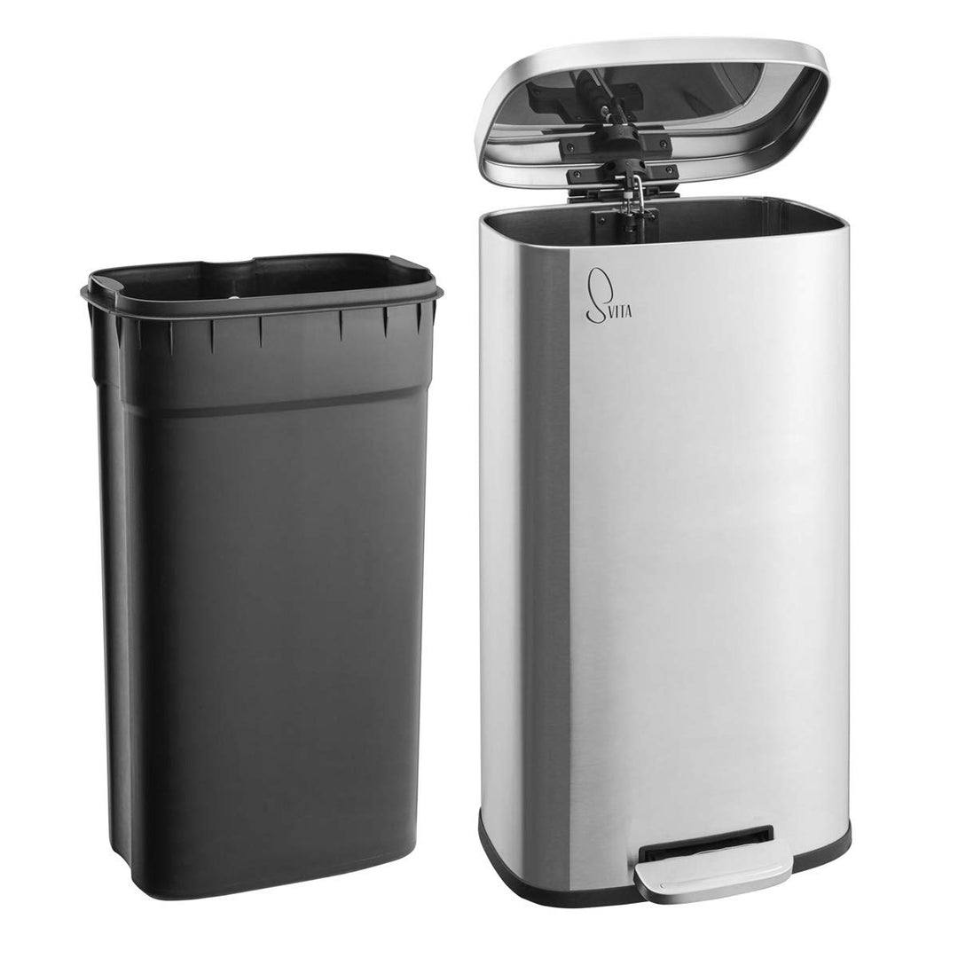 SVITA Mülleimer TQ30 silber 30L Treteimer Edelstahl Abfallbehälter Müllsammler mit Pedal Edelstahl S