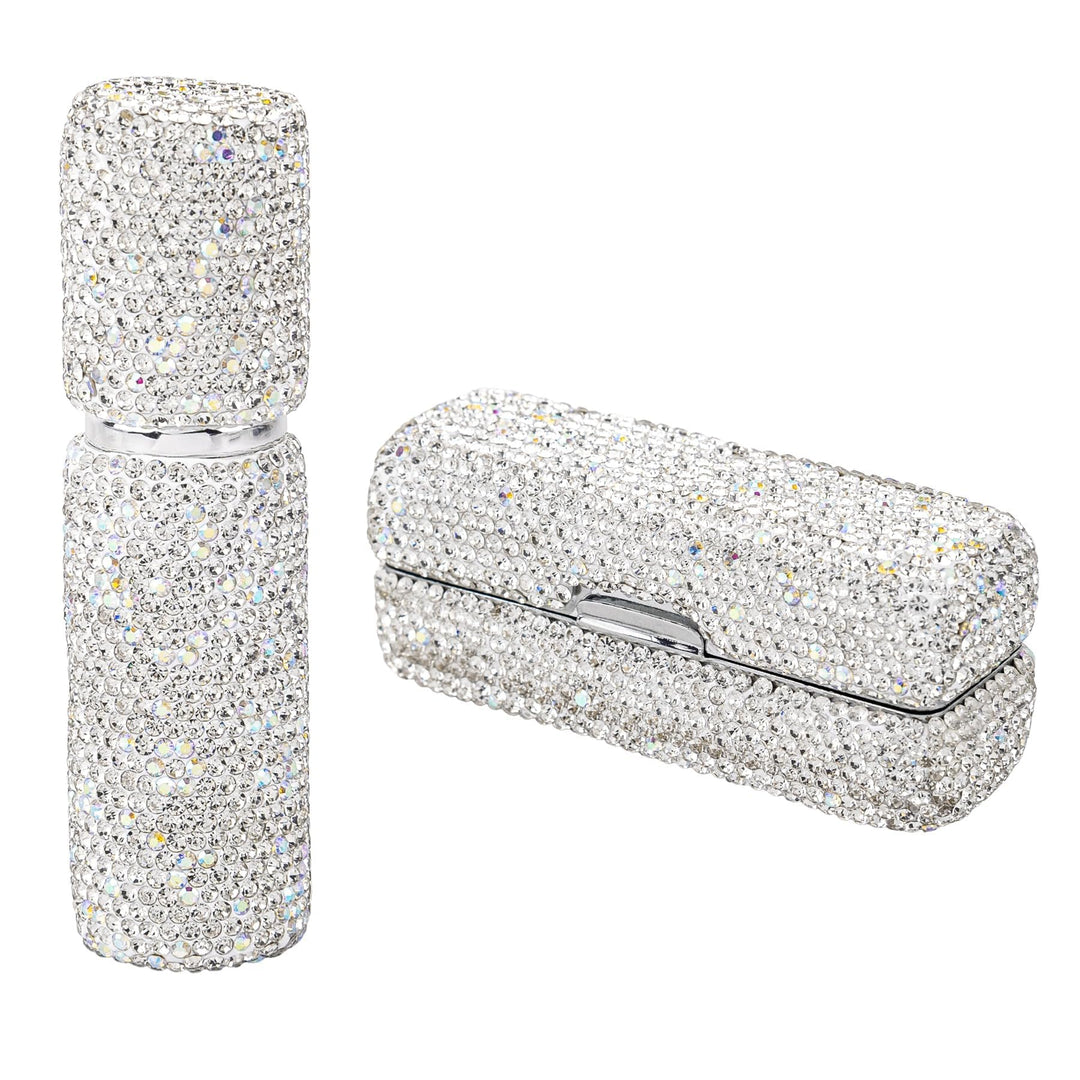 AUEAR, Metall-Lippenstift-Etui und Spiegel-Kristall-Parfümflaschen für Make-up-Tasche